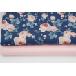 Cotton 100% tea roses on a navy blue background