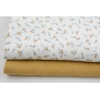 Double gauze 100% cotton caramel flowers, twigs on a white background