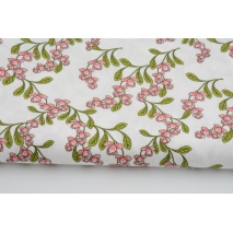 Cotton 100%, poplin, pink, climbing flowers on a white background
