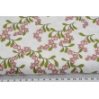 Cotton 100%, poplin, pink, climbing flowers on a white background