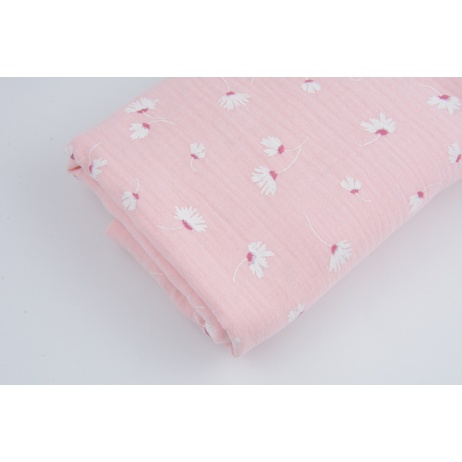 Double gauze 100% cotton daisies on candy pink