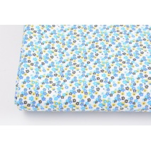 Cotton 100%, turquoise, blue, yellow mini flowers on a white background
