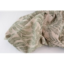 Decorative fabric, olive fern leaves on a linen background