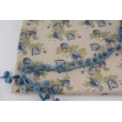 Decorative fabric, blue, small, English roses on a linen background