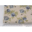 Decorative fabric, blue, small, English roses on a linen background