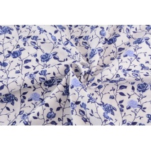 Cotton 100% blue, climbing roses on a white background, poplin