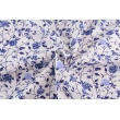 Cotton 100% blue, climbing roses on a white background, poplin