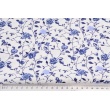 Cotton 100% blue, climbing roses on a white background, poplin