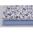 Cotton 100% blue, climbing roses on a white background, poplin