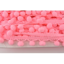 Neon pink ribbon with pom poms - double thread