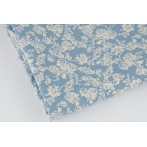 Cotton 100% creamy roses on blue background