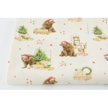 Cotton 100% bear cubs, Christmas trees on a natural background