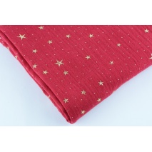 Double gauze 100% cotton gold stars on a red background