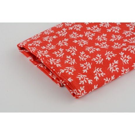 Cotton 100%, poplin, white leaves on a red background