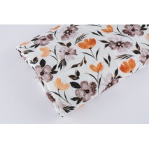 Double gauze 100% cotton, eggplant-orange flowers