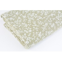 Double gauze 100% cotton flowers with twigs on a light olive