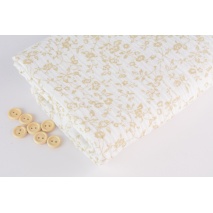 Double gauze 100% cotton beige flowers with twigs on a white
