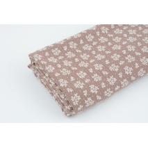 Double gauze 100% cotton, white twigs on a heather-brown background