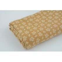 Double gauze 100% cotton, white twigs on a mustard background