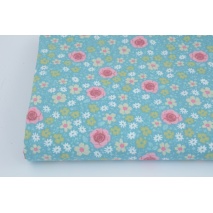 Cotton 100% pink and yellow meadow on a mint background