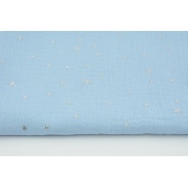 Double gauze 100% cotton silver stars on a blue background