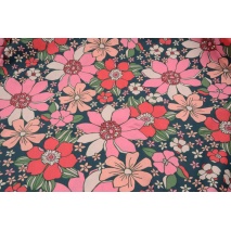 Cotton 100% large flowers pink-red