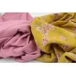 Double gauze 100% cotton cherry blossom on a mustard background