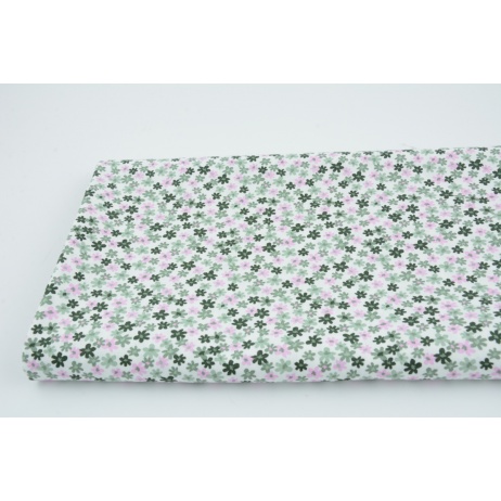 Cotton 100% pink and sage meadow on a white background, poplin