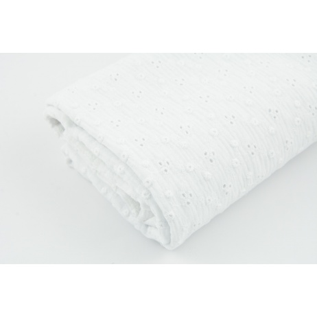 100% cotton, double gauze openwork, embroidered No.2 with small flowers, white