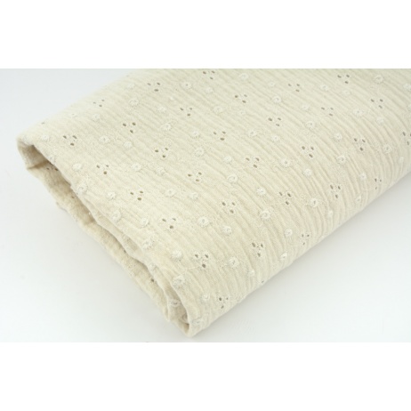 100% cotton, double gauze openwork, embroidered No.2 with small flowers, light beige