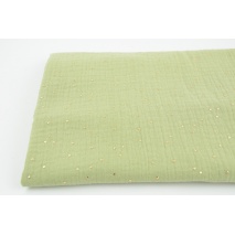Double gauze 100% cotton golden dots on a dirty olive background