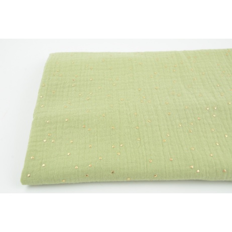 Double gauze 100% cotton golden dots on a dirty olive background