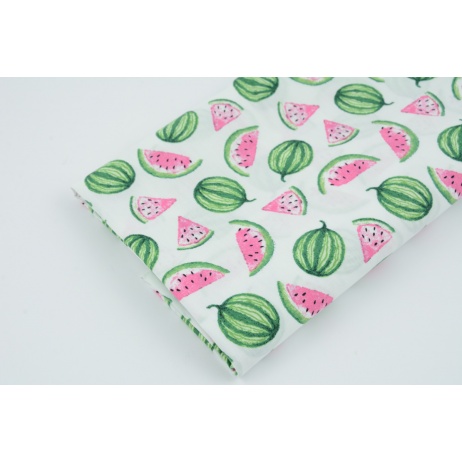 Cotton 100% pink and green watermelons on a white background PREMIUM