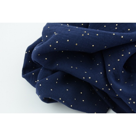 Double gauze 100% cotton golden dots on a navy blue background