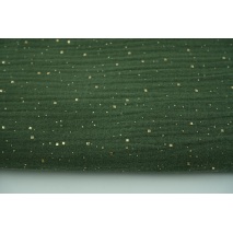 Muślin bawełniany, złote konfetti, kropki na zgniłej zieleni II jakość