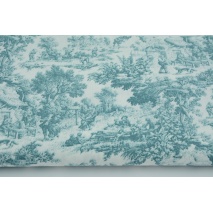 Cotton 100%, turquoise Tojle de Jouy, width 300cm