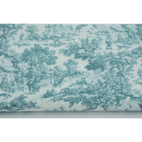 Cotton 100%, turquoise Tojle de Jouy, width 300cm