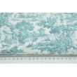 Cotton 100%, turquoise Tojle de Jouy, width 300cm