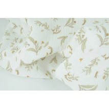 Double gauze 100% cotton, beige botanical pattern on white background