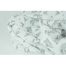 Double gauze 100% cotton, gray botanical pattern on a white background