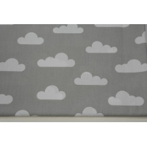 Cotton 100% white clouds on a light gray background