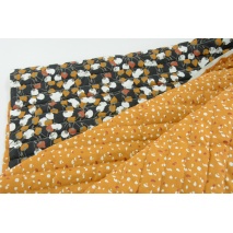 QUILTED fabric, flowers on black/spots on ginger