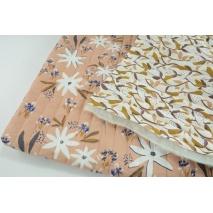 QUILTED fabric, flowers on a salmon and white background