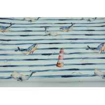 Cotton 100% painted, whales, and stripes, poplin