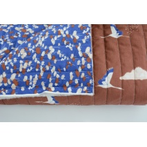 QUILTED fabric, birds on brown/flowers on cornflower blue