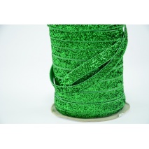 Velvet ribbon, green with glitter 1cm