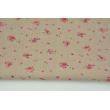 Cotton 100% small fuchsia bouquets on a beige background, poplin
