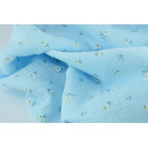 Double gauze 100% cotton, daisies on a blue background