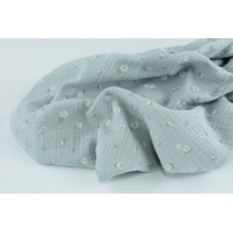 Double gauze 100% cotton, daisies on a light grey background
