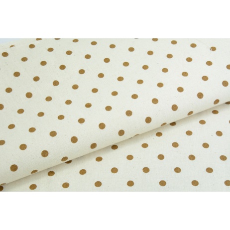 100% cotton, brown dots on a natural background